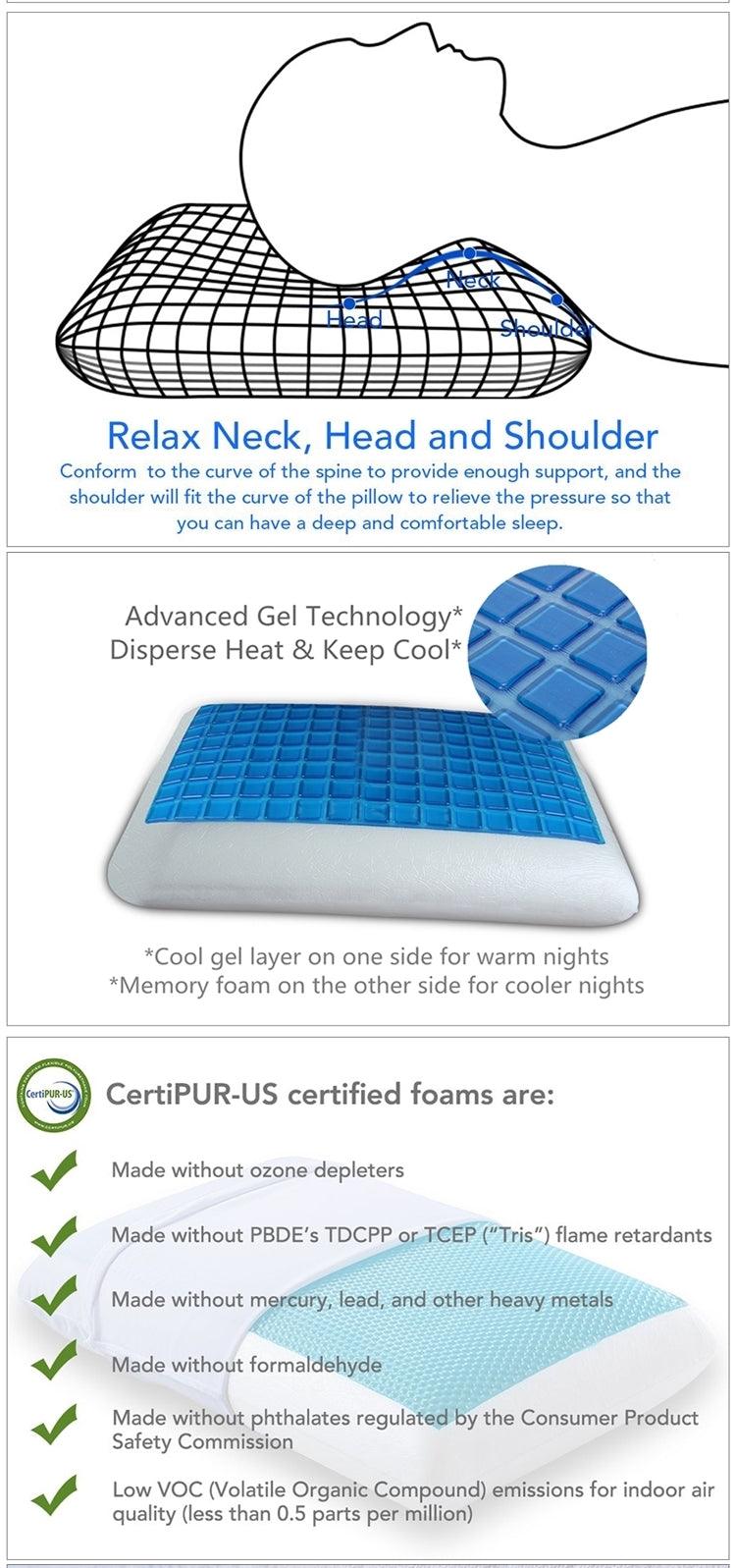 FrostCool Gel Memory Foam Pillow with gel-pod technology and washable cover, providing cooling comfort, customized support, and hypoallergenic protection for all sleep positions