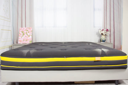 Black mattress encasement made from premium cotton with a zippered closure for full mattress protection.