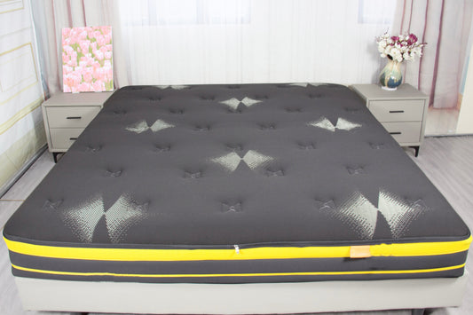 Black mattress encasement made from premium cotton with a zippered closure for full mattress protection.