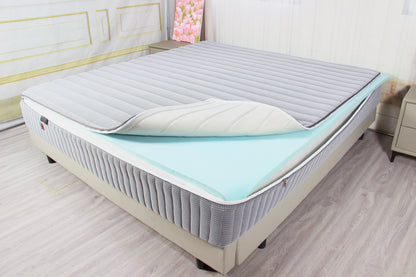 Grey breathable 9D mesh mattress cover with zip, designed for cooling comfort and enhanced airflow.