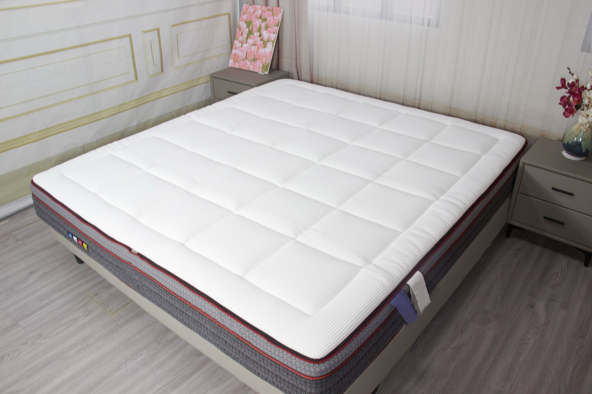 White waffle-textured cotton mattress cover with non-slip bottom for added stability — WaffleGuard Dual-Grip Cotton Zip-Case Ivytress