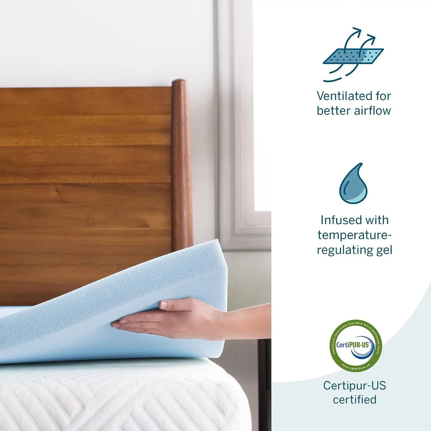 CoolDream Gel Memory Foam Topper with bamboo-derived removable cover, offering cooling gel-infused support, hypoallergenic safety, and easy maintenance for superior sleep comfort.