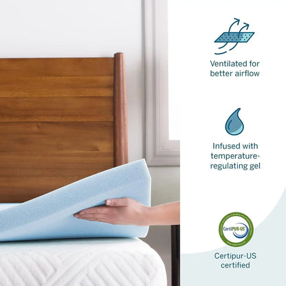 CoolDream Gel Memory Foam Topper with bamboo-derived removable cover, offering cooling gel-infused support, hypoallergenic safety, and easy maintenance for superior sleep comfort.