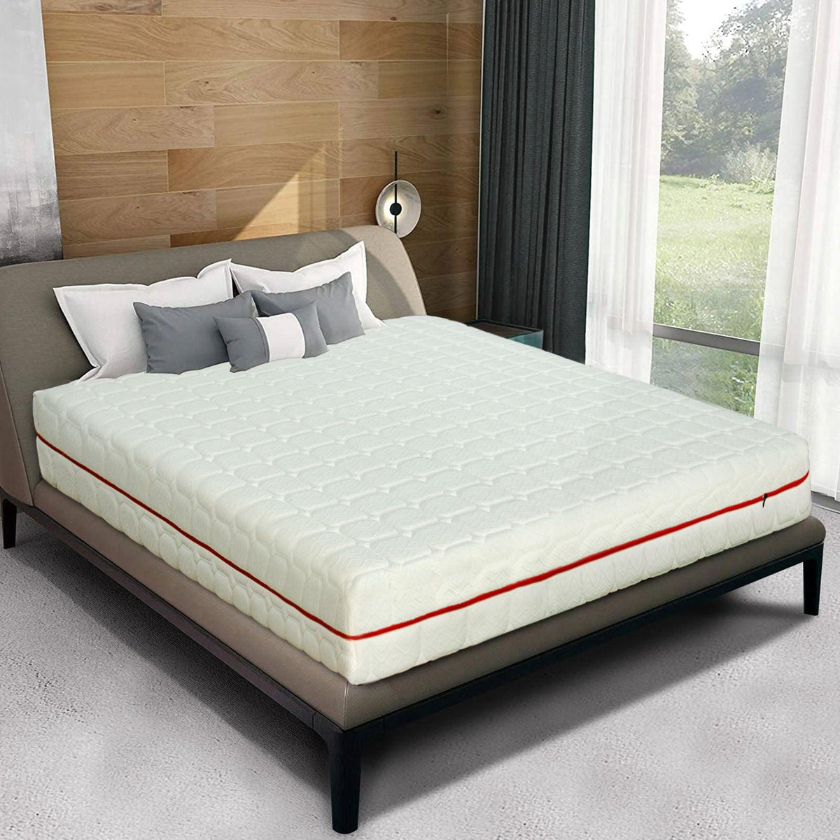 Glimmer Cotton Luxe Zip-Base Ivytress mattress encasement featuring a zippered design, crafted from high-quality cotton to provide hypoallergenic protection against dust mites and allergens, enhancing comfort and bedroom style.