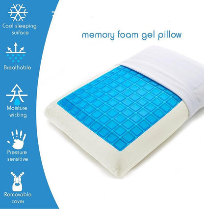 FrostCool Gel Memory Foam Pillow with gel-pod technology and washable cover, providing cooling comfort, customized support, and hypoallergenic protection for all sleep positions