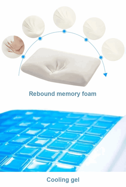 FrostCool Gel Memory Foam Pillow with gel-pod technology and washable cover, providing cooling comfort, customized support, and hypoallergenic protection for all sleep positions